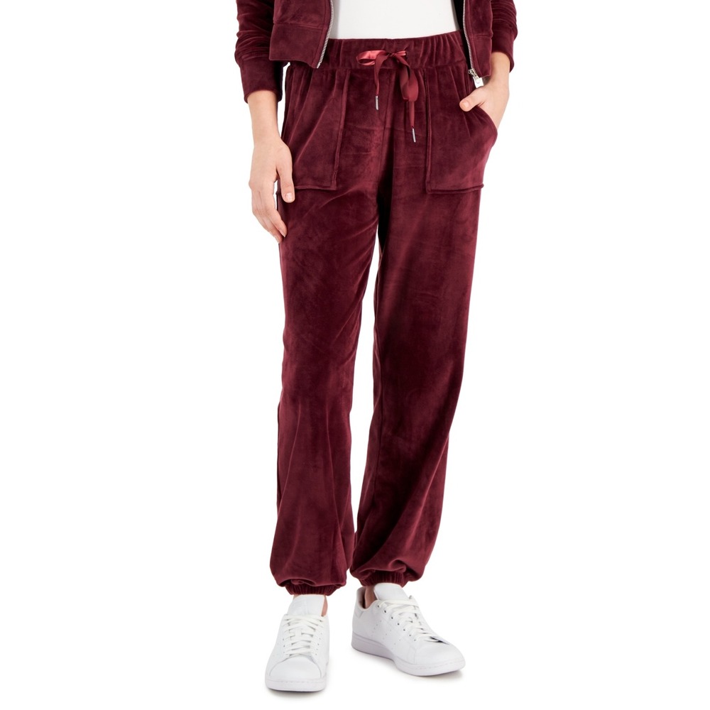 Crave Fame Juniors' Velour Drawstring-Waist Jogger Pants - Burgundy Size LARGE
